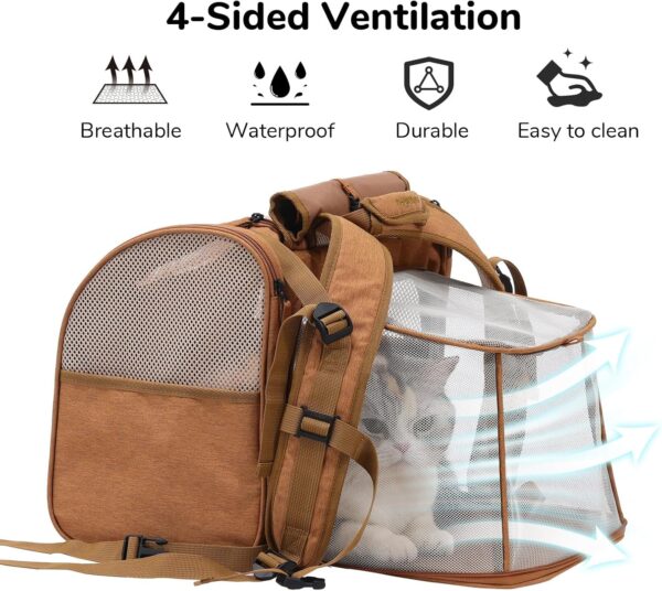 FUKUMARU Cat Backpack, Adjustable Dog Backpack carrier with 4 Storage Pockets, Under 20 Lbs Soft Sided Small Dog Backpack Carrier for Travel Hiking Camping Outdoor, Brown - Image 6