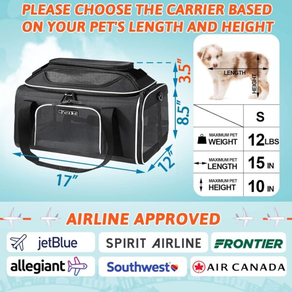 Top-Expandable Pet Carrier 17x12x8.5 Inches JetBlue Frontier Spirit Airline Approved, Soft-Sided Carrier for Small Cats and Dogs with Locking Safety Zippers and Anti-Scratch Mesh(Black) - Image 2