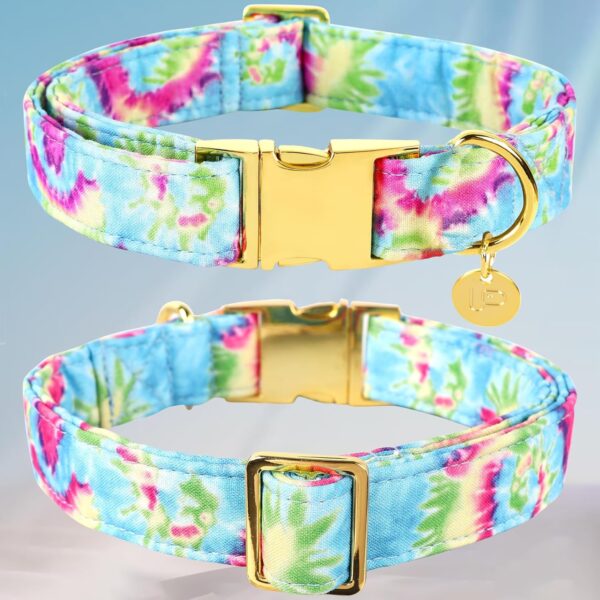 Tie Dye Summer Cotton Dog Collar with Metal Buckle Gift Collar for Small Medium Large Girls or Boys Dogs Cute Durable Comfortable Pet Collars - Image 2