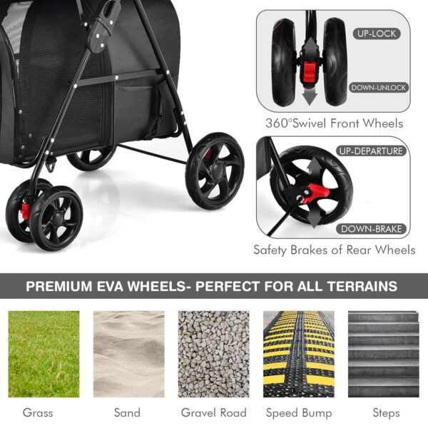 Giantex Double Pet Stroller with 2 Detachable Carrier Bags, Safety Belt, 4 Lockable Wheels Cat Stroller Travel Carrier Strolling Cart, Folding Dog Stroller for Small Medium Dogs Cats Puppy (Black) - Image 3