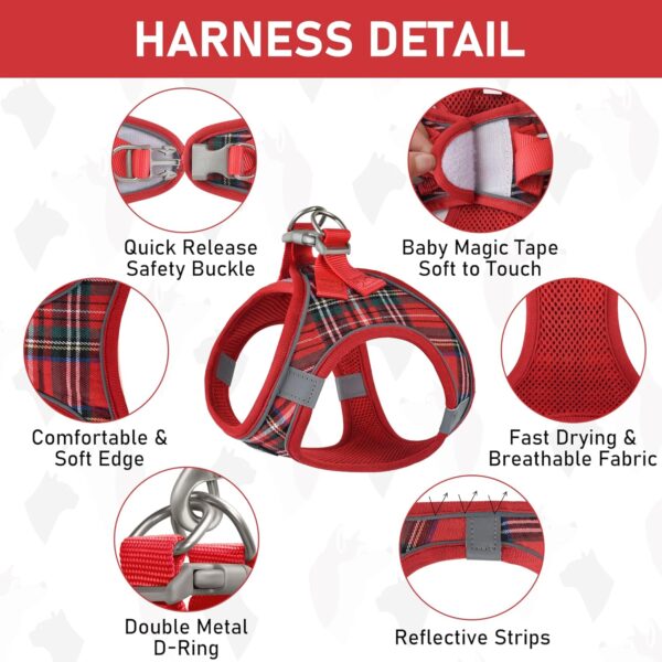 GAMUDA Dog Harness, Collar and Seat Belt Set, Vehicle Safety Harness, Retractable Adjustable Pet Seatbelts with Travel Strap and Carabiner for Most Cars (Red, XS) - Image 4