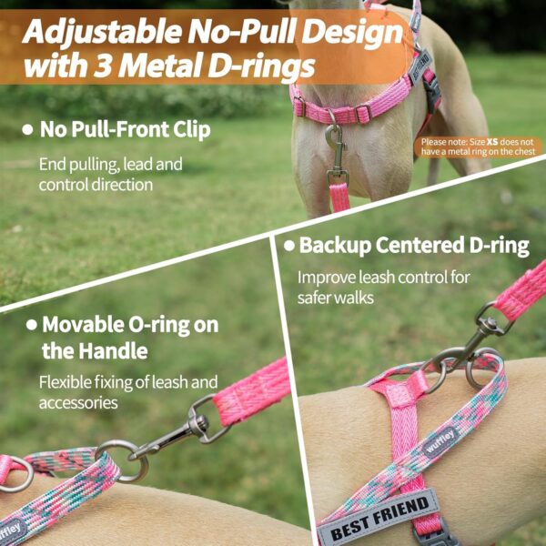 Reflective Dog Harness and Leash Set,No Pull Dog Harness with 2 Patches,Escape Proof/Quick Fit to Adjust Dog Vest Harness,Easy for Training Walking for Small,Medium & Large Sized Dogs(Pink,M) - Image 5