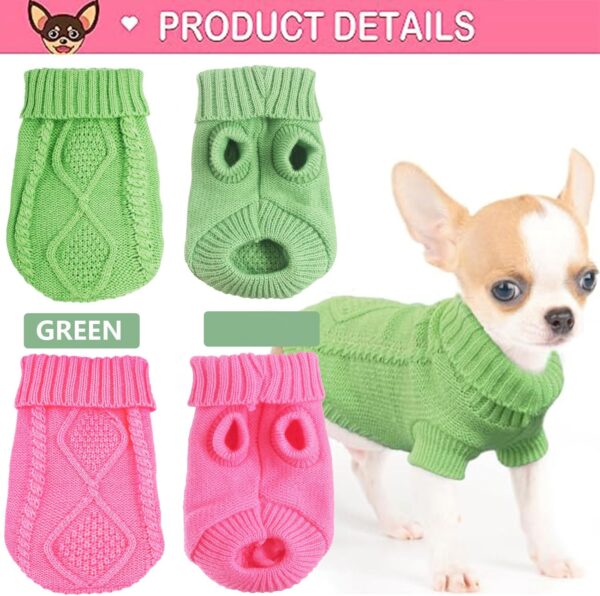 2 Pieces Chihuahua Clothes Dog Clothes for Small Dogs Girl Dog Sweaters for Small Dogs Cute Puppy Cat Clothes Turtleneck Thick Warm Clothes for Yorkie Cat Extra Small Dog Clothes (XX-Smal) - Image 4