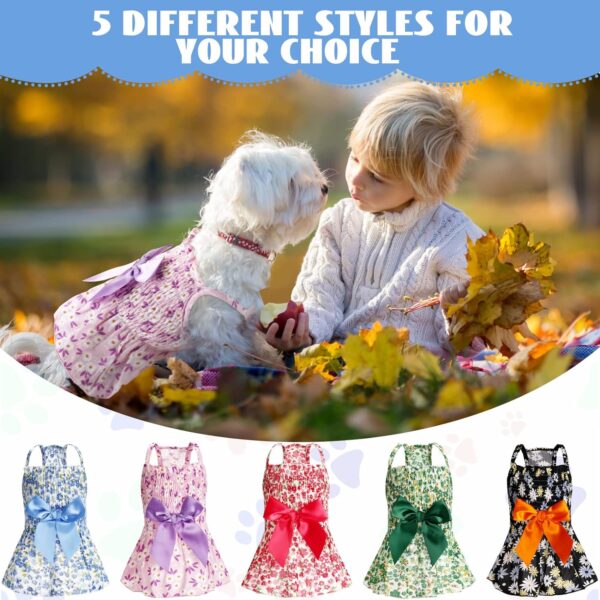 Sanwuta 5 Pieces Dog Bowknot Floral Dress Pet Princess Dresses Small Dog Dress Cute Colored Flower Small Girl Dog Clothes Small Dog Outfits Puppy Summer Sundress for Small Pets Dogs Puppy (Large) - Image 4