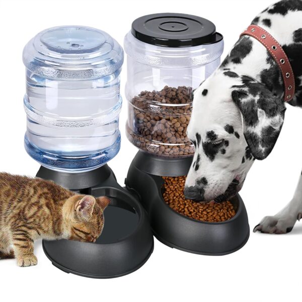 2 Pack Automatic Cat Feeder and Water Dispenser in Set Gravity Food Feeder and Waterer Pet Food Bowl for Small Medium Dog Pets Puppy Kitten Big Capacity 1 Gallon x 2