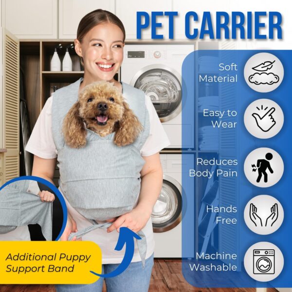 Dog Swaddle Carrier-Sling for Small Dogs-Stylish Grey Shoulder and Neck Dog Holder Carrier-Hands Free and Adjustable Dog Wrap Puppy Pouch Carrier Front-Puppy Sling Carrier for Small Dogs 0-15 lbs - Image 4