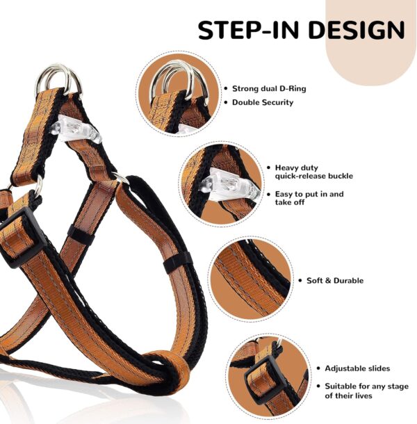 Reflective Dog Harness Collar Leash Set, Step-in Dog Harness for Medium Dogs, No Pull, Easy to Put in&Take Off, Adjustable Dog Harness Collar Leash Set for Medium Large Dogs, Coffee Brown - Image 4