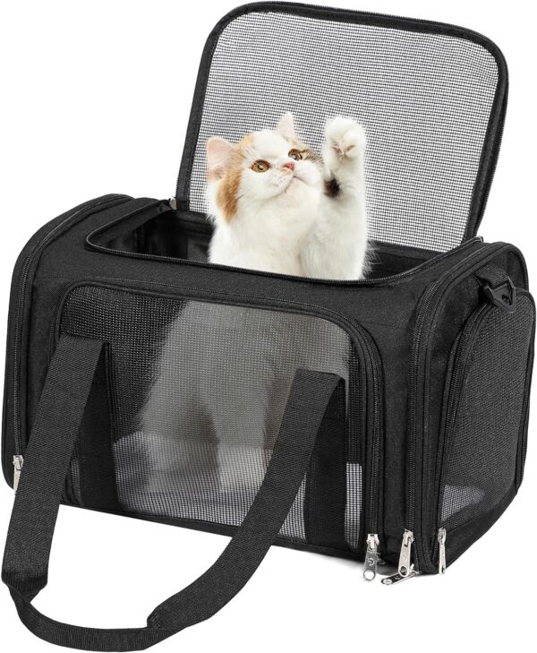 Discala Cat Dog Carrier Up to 15 Lbs TSA Airline Approved Pet Carrier for Small Medium Cats Puppies Dog Carriers for Small Dogs Collapsible Soft Sided Cat Travel Carrier - Black 15.7"x10.2"x10.2"