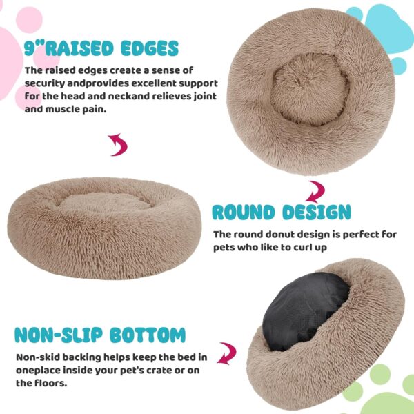 Small Dog Bed, Anti-Anxiety Calming Dog Bed, Warming Cozy Soft Donut Dog Bed, Fluffy Faux Fur Plush Dog Bed for Small Dogs and Cats, Machine Washable.(Beige, 23x23in) - Image 3