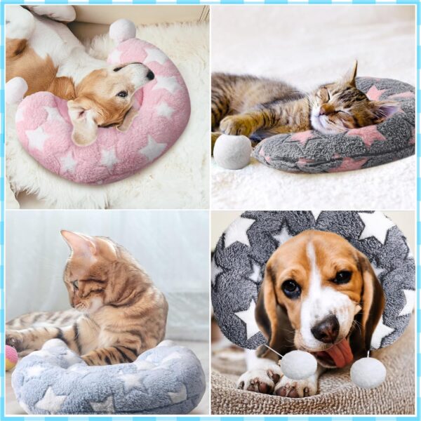 4 Pcs Pillows for Cats Large Cat Pillow for Indoor Cat Bed Pillow with 2 Toy Balls Fluffy Cat Calming Pillow Half Donut Cuddler U Shaped Cat Neck Pillow Training Toy Joint Relief (Star) - Image 4