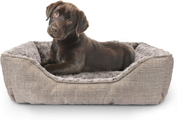 FURTIME Dog Bed for Large Medium Small Dogs Soft Washable Pet Bed Orthopedic Dog Sofa Bed Breathable Rectangle Sleeping Bed Anti-Slip Bottom(25'', Brown)