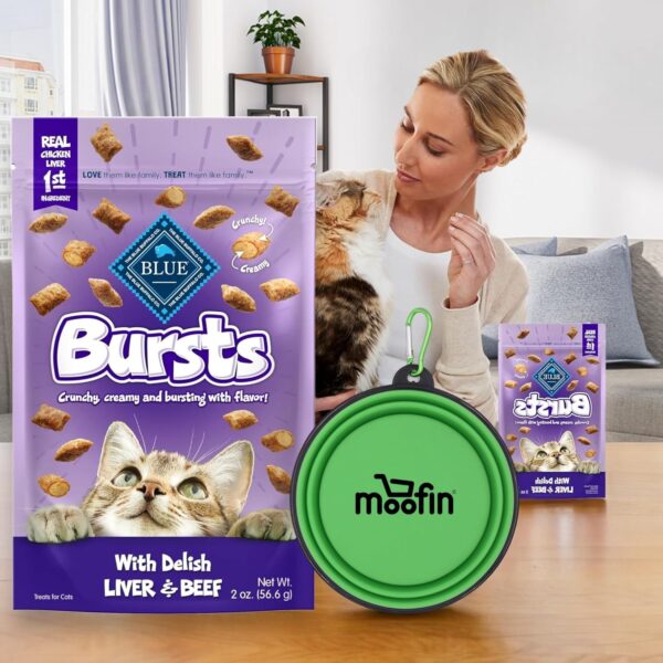 Bursts Cat Treats, Chicken Liver & Beef Flavors, Grain-Free, -Protein Snack For Felines, Bundled With Silicon Pet Bowl – Indulge Your Cat, Perfect For Training [Pack Of 2] - Image 2