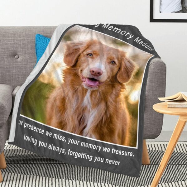 Custom Blankets with Photos, Dog Memorial Gifts for Loss of Dog, Personalized Dog Blanket with Pet Name, Bereavement Gifts for Loss of Pet, Pet Memorial Gifts for Cat - Image 2