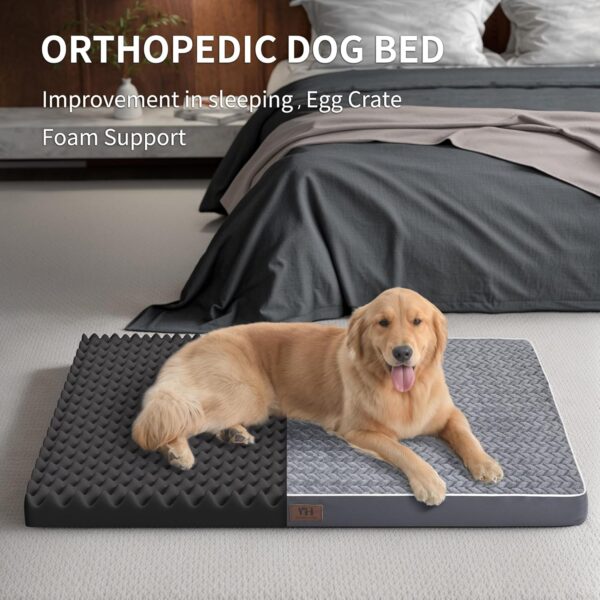 Dog Crate Bed Waterproof Dog Beds with Removable Washable Cover, Flannel Plush Orthopedic Dog Beds for Large Dogs, Anti-Slip Bottom Pet Sleeping Mattress for Large Dogs - Image 2