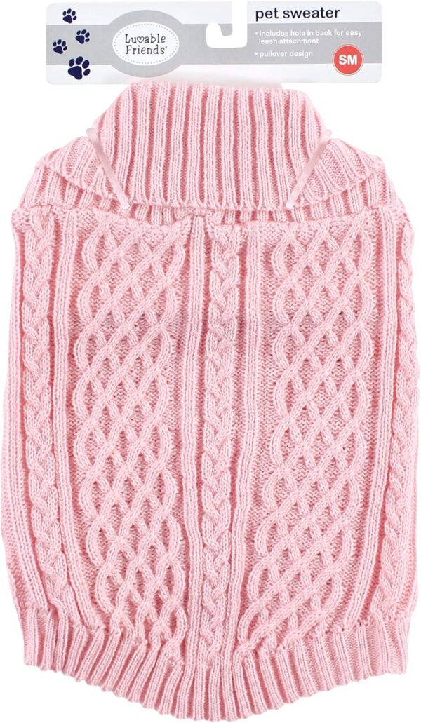 Luvable Friends Dogs and Cats Cableknit Pet Sweater, Pink, Medium - Image 2