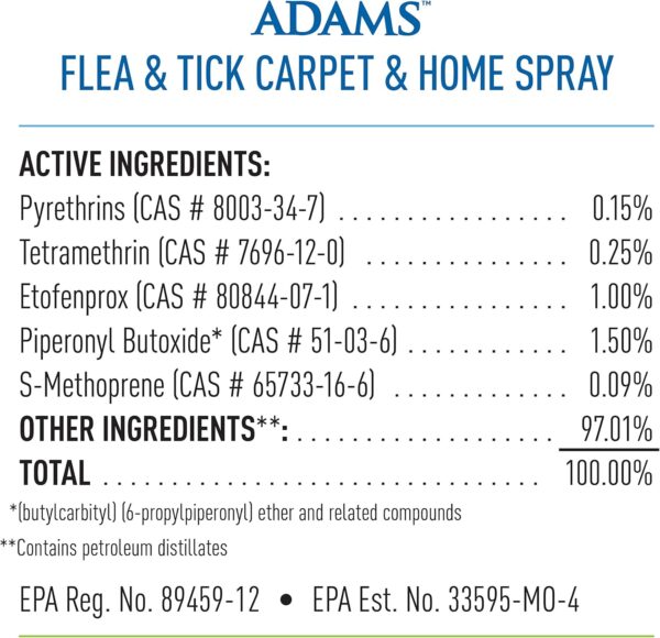 Adams Flea & Tick Carpet & Home Spray, Kills Fleas, Silverfish, Spiders, Ticks, Ants, Crickets, Bed Bugs & Others Listed Nuisance Pests Indoors, 7-Month Flea Protection, Treats Up to 2K Sq Ft, 16 Oz. - Image 9