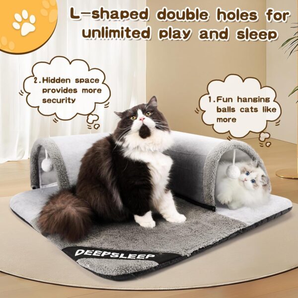 Cat Tunnel Bed for Indoor Cats, 2in1 Cat Bed and Tunnel Cat Toys,27.55IN Large Size Cat Carpet Tunnel Suitable for All Seasons, Detachable, Washable for Cats and Small Pets&Grey - Image 2