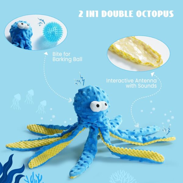 Nocciola 4 PCS Crinkle Squeaky Dog Toys | Blue Octopus Dog Toy | Ocean Theme Stuffed Dog Toys, Interactive Rope Dog Toys for Small, Medium & Large Dogs, Durable Dog Toys for Aggressive Chewers - Image 3