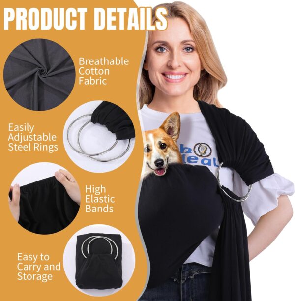 Ring Dog Wrap Carrier, Adjustable Front Facing Dog Sling Carrier Hands Free Cat Carrier, Dog Pouch Pet Carrier Sling Puppy Pouch for Small & Medium Dogs, Cats, Pets(Black) - Image 5