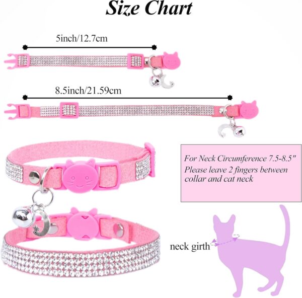 Rhinestone Cat Collar Breakaway with Bell Safety Buckle, Adjustable Diamond Girl Kitty Collar Quick Release for Kitten Tiny Little Pets, 6"-9" Pink Extra Small - Image 7