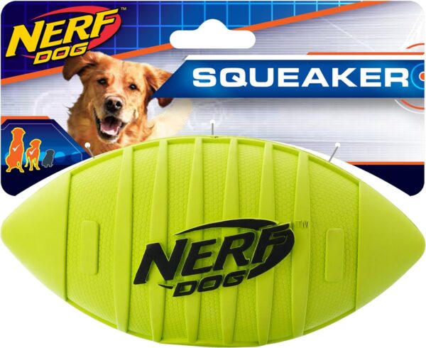 Nerf Dog Rubber Football Dog Toy with Squeaker, Lightweight, Durable and Water Resistant, 7 Inch Diameter for Medium/Large Breeds, Single Unit, Green, Model:6997