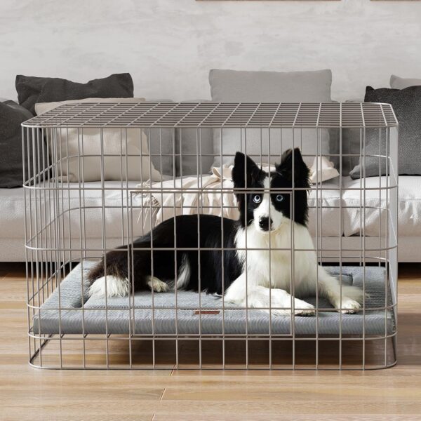 Dog Bed for Crate, High Resilience Foam Dog Crate Mat Kennel Pad with Soft Wavy Plush, Comfortable Anti-Slip Washable Dog Bed for Large Medium Small Dogs & Cats, Grey - Image 2