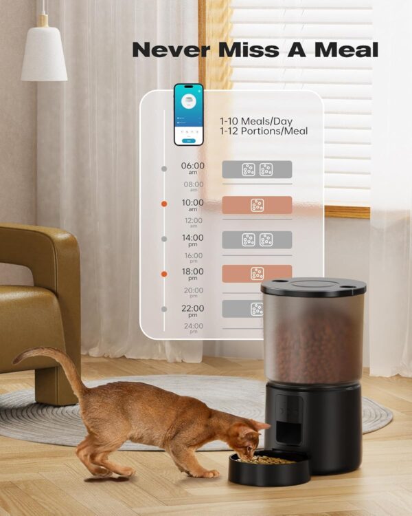 Automatic Cat Feeder: 2.4G/5G Cat Food Dispenser - 5L Cat Feeder with 1-10 Meals - WiFi Cat Feeder Automatic - APP Control - Cat Automatic Feeders - Auto Cat Feeder - Pet Feeder - BEMOONY - Black - Image 9