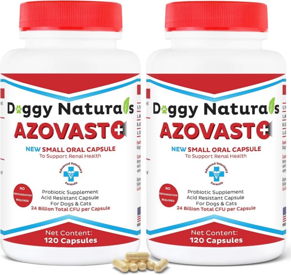 Azovast Plus Kidney Health Supplement for Dogs & Cats, 240ct - NO Refrigeration Required - Help Support Kidney Function & Manage Renal Toxins - Renal Care Supplement Capsule(U.S.A) (240 Caps)