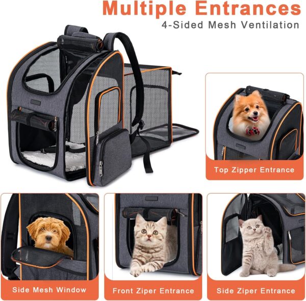 Cat Backpack Carrier, Dog Backpack Carrier for Small Dogs Medium Cats, Airline Approved Expandable Pet Backpack Carrier for Small Dogs Puppies Medium Cats Fit Up to 18 Lbs, Grey - Image 2