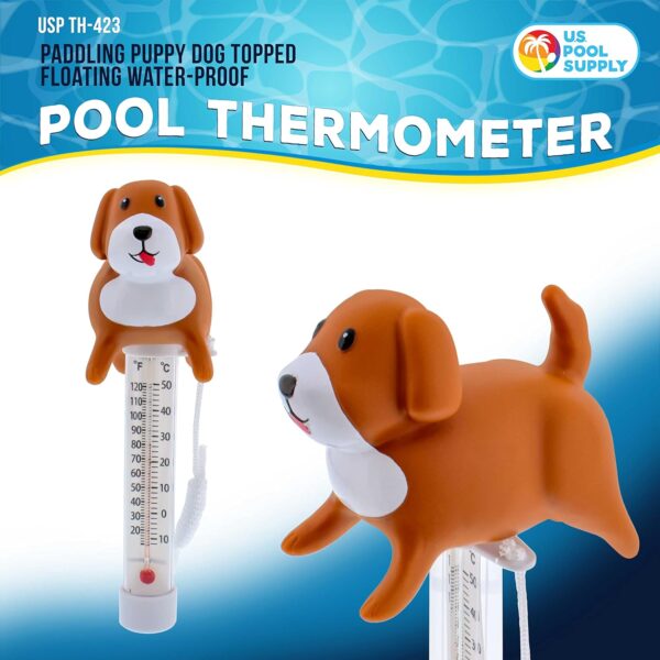 U.S. Pool Supply Floating Paddling Puppy Dog Thermometer - Easy to Read Temperature Display, Measures up to 120° Fahrenheit & 50° Celsius, Swimming Pools Spas, Kids Pools, Fun Doggie Pet Animal Tether - Image 2