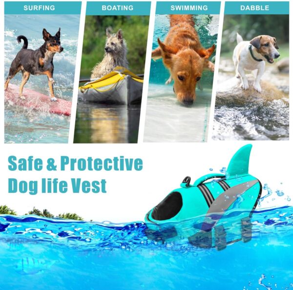 Mosucoirl Dog Life Jacket High Flotation,Shark Dog Lifesavers Floats Coat High Visibility Reflective Pet Safety Vest Swimsuits Small Medium Large Dog Life Vest for Swimming Boating Surfing Kayaking - Image 3