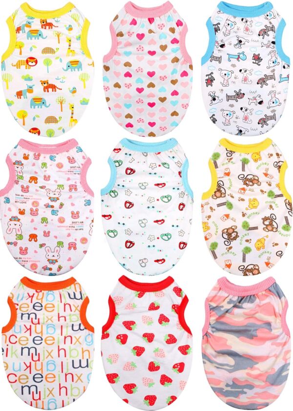 9 Pieces Small Dog Clothes Dog T-shirt Puppy Clothes Shirts Cute Print Pet Dog Shirt Small Dog Clothes Summer Pet Shirt Doggie Vest for Small Dogs Pets Puppy Kitten (Medium)