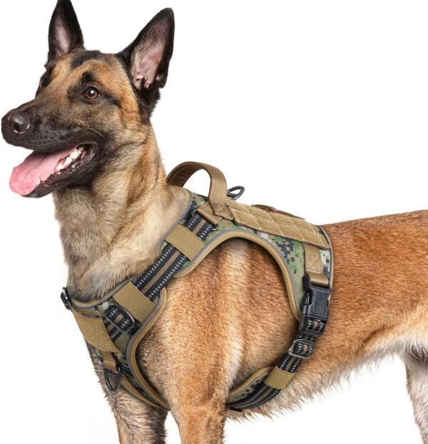 rabbitgoo Dog Harness for Large Dogs No Pull, Tactical Service Dog Vest with Molle and Control Handle, Adjustable and Reflective Military Pet Harness for Easy Walking and Training, Brown camo, L