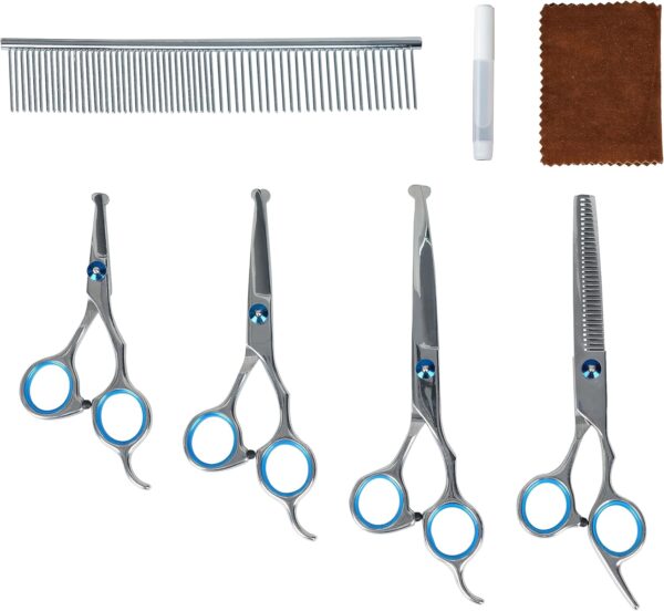 Dog Grooming Scissors Kit - 4CR13 Steel Grooming Scissors for Dogs - Extra Sharp Dog Grooming Kit w/Size Variations - Comfortable Finger Rings - Dog Grooming Supplies Includes 4 Scissors & 1 Comb - Image 3