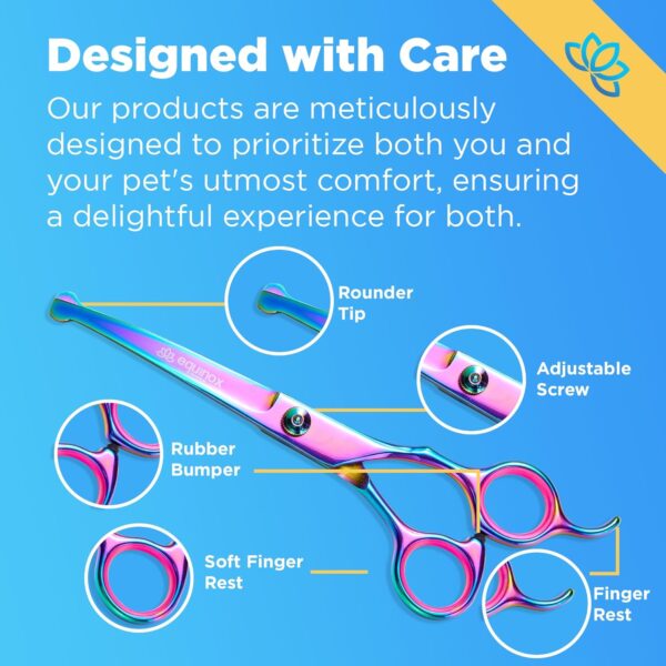 Equinox Dog Grooming Scissors & Deshedder - 7 in 1 Pet Grooming Scissors Set with undercoat brush - Curved Dog Scissors with safety tips - Includes Thinning & Rounded Shears - For dogs & cats - Image 4