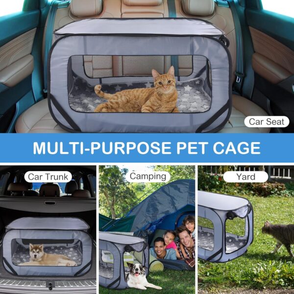 37 Inch Portable Cat Dog Crate Pop Open Cat Kennel Indoor Outdoor Cat Bed Carrier Waterproof Pet Travel Crate with Mat Liner for Large Cat Medium Puppy Car Seat Travel Camping (Gray) - Image 7