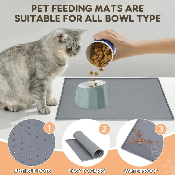 Dog Cat Food Mat Dog Feeding Mat for Food and Water Silicone Pet Food Mat Dog Water Bowl Mat Dog Food Dish Mats for Floors Waterproof Nonslip Dog Placemat Tray to Stop Messes on Floor - Image 3