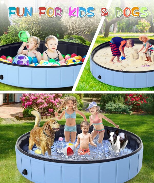 Large Foldable Dog Pool 75" x 16", Hyperzoo Oversize Collapsible Dog Pet Bathing Tub Portable Kiddie Pool Leakproof PVC Swimming Pool for Small Large Dogs Pets Kids Blue - Image 3