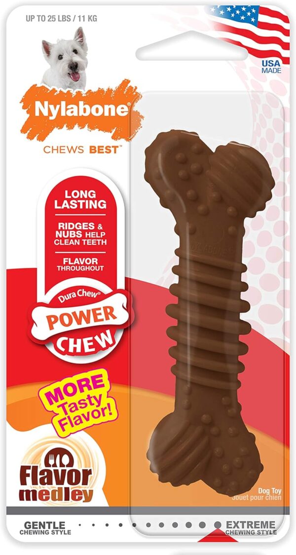 Nylabone Power Chew Textured Bone Chew Toy, Dog Toys for Aggressive Chewers, Flavor Medley, Small/Regular (1 Count)