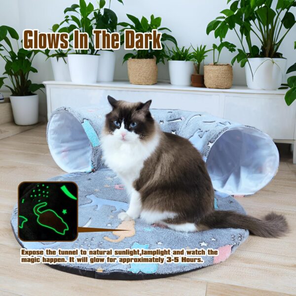 Cat Tunnel Bed,Self-Luminous Collapsible Peekaboo Cat Cave,Cat Tunnel Bed with Soft Central Cat Mat,Cat Toys for Indoor Cats,Ideal Indoor Cat Tunnels for Fun Play - Image 3