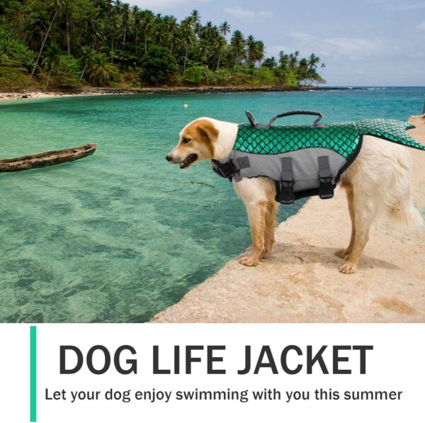 Dog Life Jacket for Large Dogs, Dog Safety Jacket Dog Life Vest for Swimming Boating Kayaking, Mermaid Dog Lifejacets Dog Floatation Vest, Dog Pool Float Dog Water Vest for Lab Huskies, Green, Large - Image 2