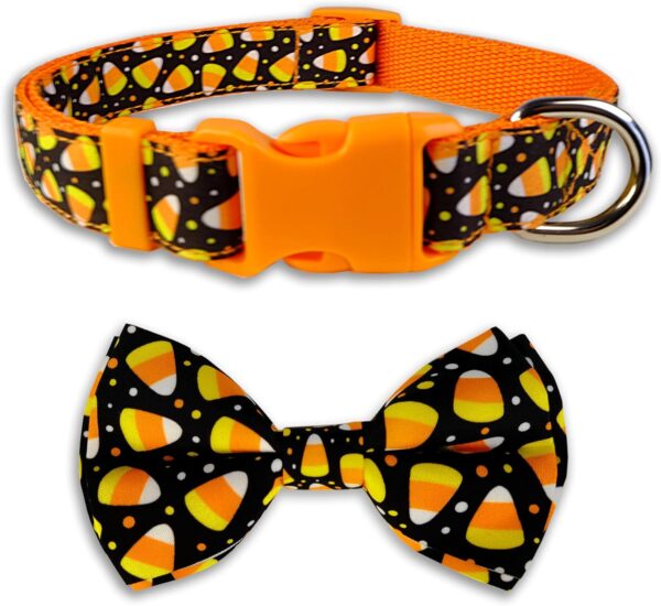 Halloween Dog Bow Tie Collar, Holiday Candy Corn Collar for Large Medium Small Dog Pets Puppies