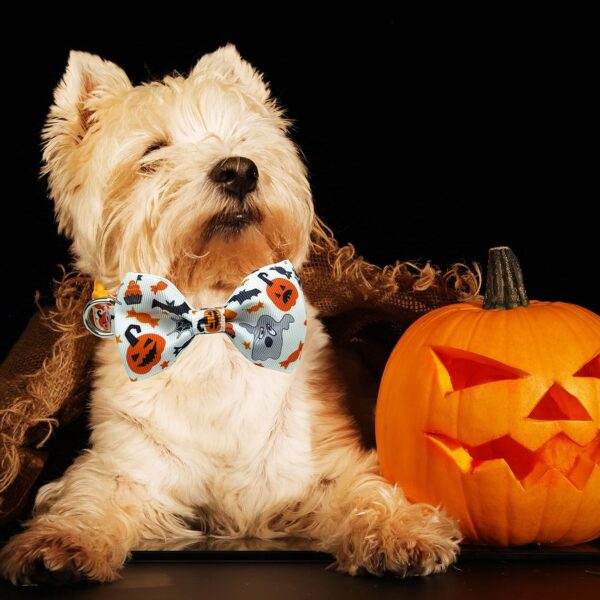 Halloween Dog Collar with Bow Tie, Holiday Pumpkin Jack-O-Lantern Collar for Small Medium Large Dogs Pets Puppies - Image 4