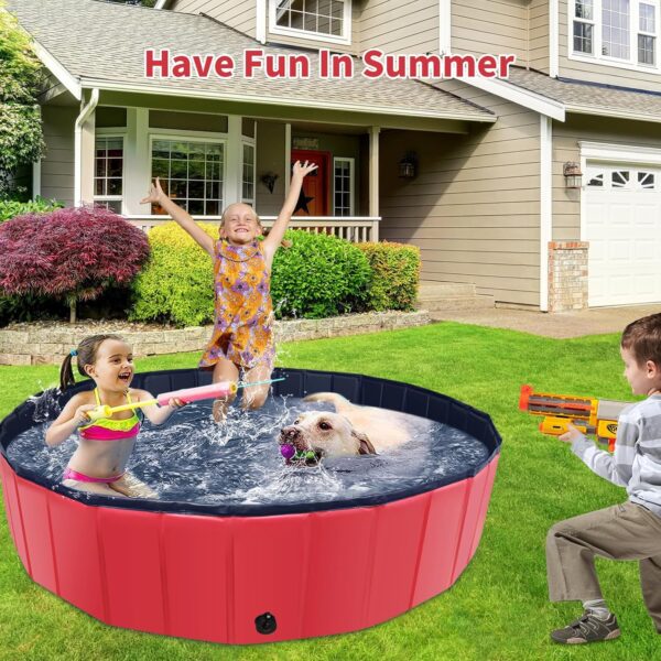 Foldable Dog Pool, 79" x 14" Large Kiddie Pool with Hard Plastic, Non-Slip Dog Bath Tub for Outdoor Backyard, Collapsible Dog Swimming Pool for Kids Dogs Pets (Red) - Image 7