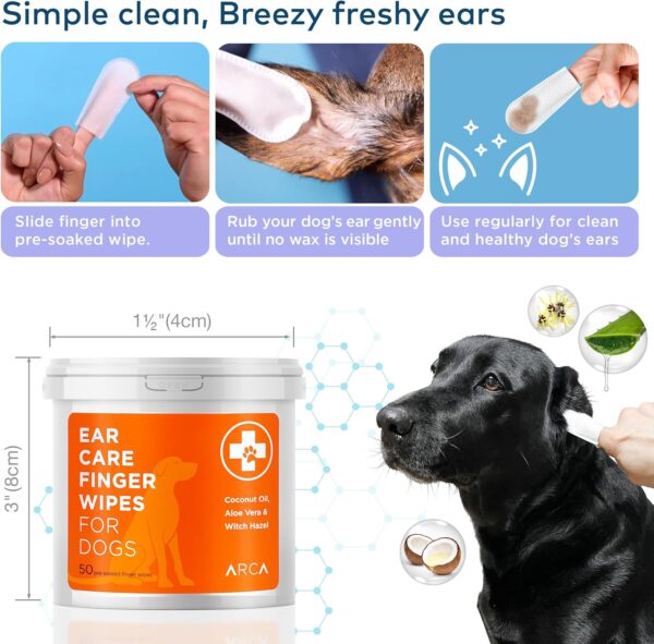 Dog Ear Cleaner Wipes - Cleanser for Dogs - Ear Itching, Dissolves Wax, Dirt & Odor with Coconut Oil & Aloe Vera (50 Finger Wipes) - Image 6