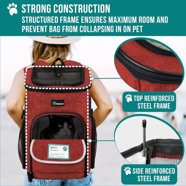 PetAmi Dog Backpack Carrier, Airline Approved Cat Backpacks for Carrying Small Large Cats, Pet Carrier Back Pack, Ventilated Soft Sided for Travel, Hiking, Camping, Max 18 lbs, Red - Image 5