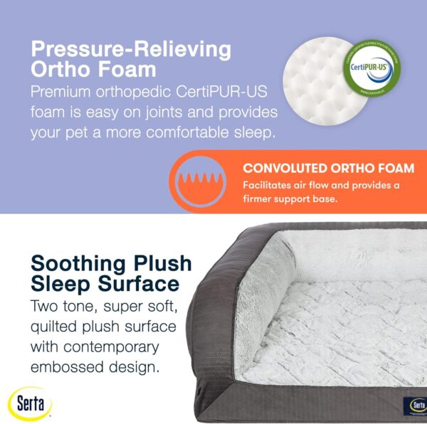 Serta Orthopedic Supportive Foam Quilted Couch Dog Bed with Soft Bolsters (Slate Gray) X-Large - Image 4