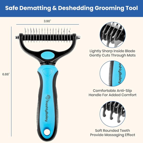 Dog and Cat Dematting Deshedding Brush Tool - Double Sided Undercoat Rake Shedding Comb Mat Remover Deshedder Safe Detangler for Matted Hair/Fur - Image 5