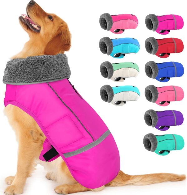 Dogcheer Winter Dog Coat, Waterproof Dog Jacket Adjustable Dog Winter Coat with Buckle, Reflective Dog Snow Jacket Warm Cozy Dog Fleece Vest Turtleneck Sweater for Small Medium Large Dogs(Pink, S)