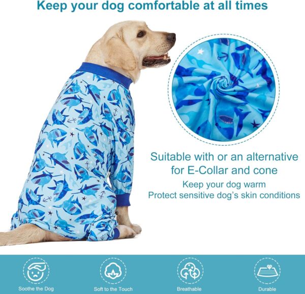 LovinPet Pit Bull Clothing: Pjs for Large Dogs, Lightweight onesie, Sea Shark Action Print, Dog Clothing, UV Protection, Easy Wearing Adorable Dog Jumpsuit/Medium - Image 2